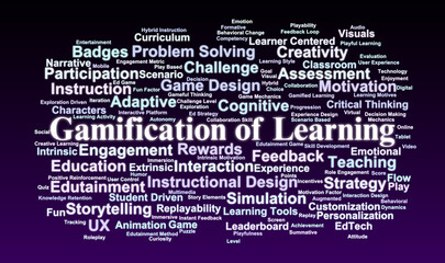 Gamification Word Cloud. Key Educational Concepts in Fun Interactive Learning Design