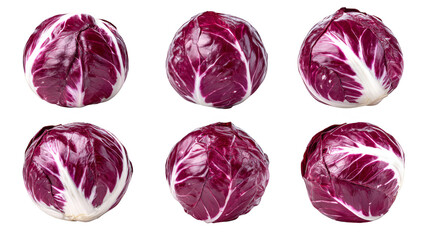 Four red and white swirled marbles on a plain background, closeup view four