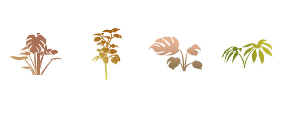 Gradient palm vector set, minimalistic vector illustrations of palm plants in yellow-orange-green gradient tones, with transparent background