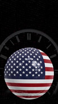 Abstract Sphere American Flag and Digital Clock Background