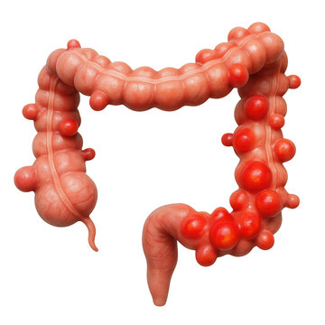 Human Colon Diverticulitis Medical Illustration isolated on a transparent background