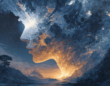 Generative AI illustration of annual collective mind concept art exploding mind inner world dreams emotions imagination and creative mind dreamlike imagery subconscious exploration bending rea