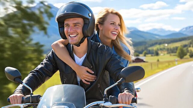 Bike Highway Young Couple Man Woman Blond Smile 
