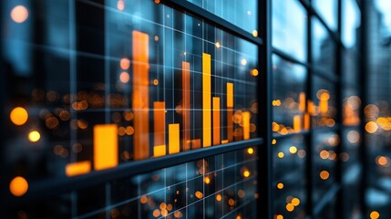 Luminous Orange Data Graph on a Digital Interface with City Night Bokeh