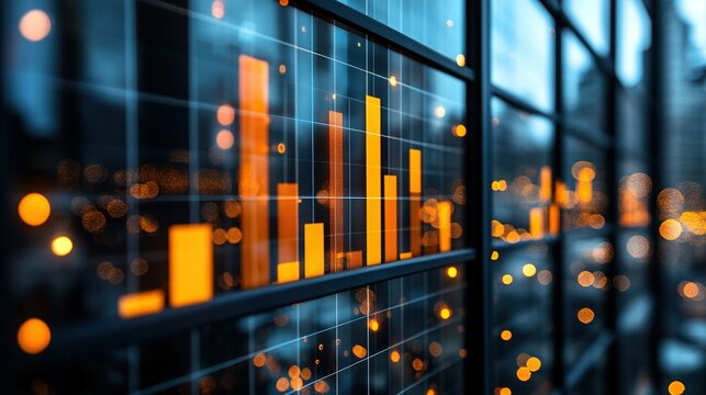 Luminous Orange Data Graph on a Digital Interface with City Night Bokeh