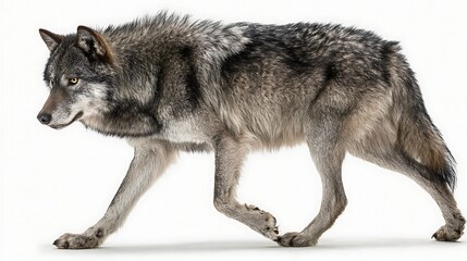 Wolf Walking Isolated on White Background Studio Shot