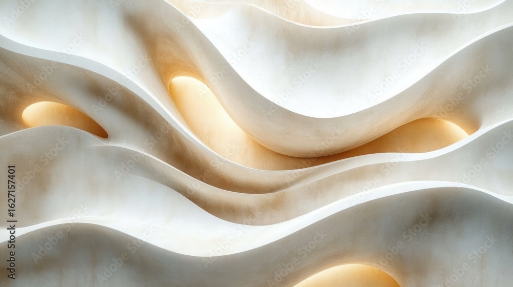 Aufkleber abstract architectural interior featuring smooth flowing curved layers with soft warm lighting creat