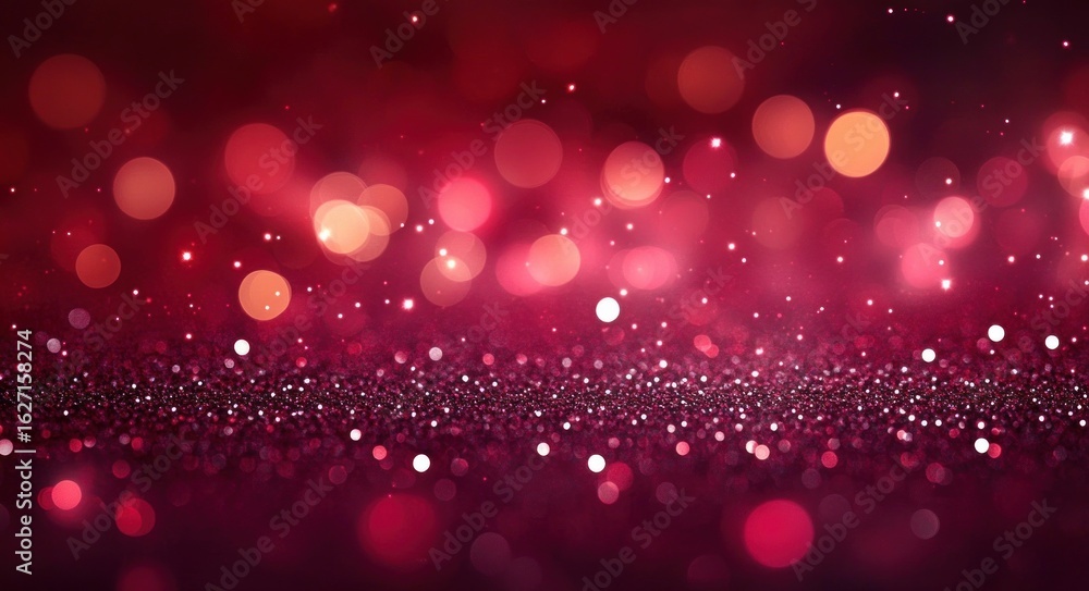 Poster abstract sparkling glitter with red and pink bokeh lights creating a festive and dreamy atmosphere