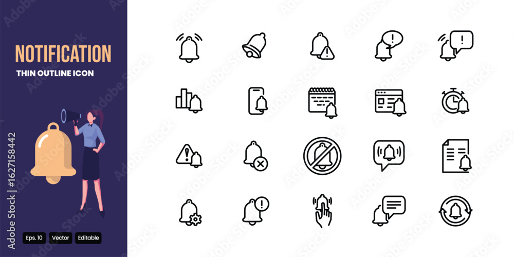 Poster notification thin outline icon set vector design good for web and mobile app