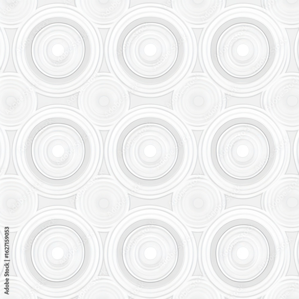Poster Seamless pattern of concentric circles in varying shades of white and light gray creating a subtle textured effect with a soft and calm visual impression