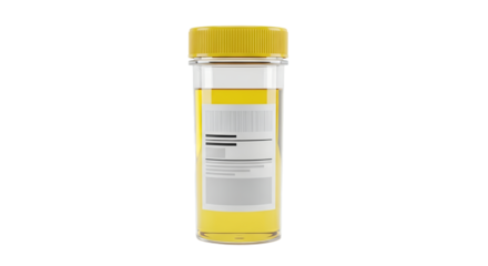 Clear Urine Sample Container with Yellow Liquid on White Background for Medical Analysis and Healthcare Illustration