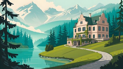 Fototapeta premium A house on the side of a lake