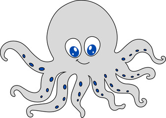 octopus cartoon illustration. octopus with a toothy grin and eight tentacles smiles cheerfully at the viewer in this cheerful cartoon. 