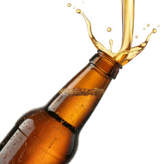 Pouring cold amber beer from a bottle into a glass, creating a foamy, refreshing head