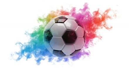 Naklejka premium Soccer ball with colorful smoke explosion concept sport design