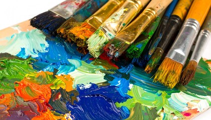 Fototapeta premium Colorful paintbrushes and palette