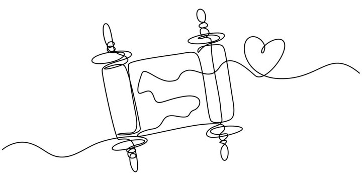 torah scroll with heart, continuous line art clip art preview