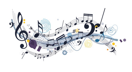 Colorful Notes and Symbols in Abstract Design, Artistic Illustration of Sound Waves, Creative Environment