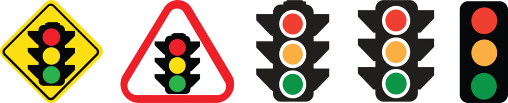 Traffic lights illustrations for any purpose. Isolated object. Green, yellow and red light stoplights.Traffic Light Icon Flat Design on White Background.Set of traffic lights in realistic style.