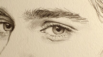 Detailed pencil sketch of eyes and eyebrows.