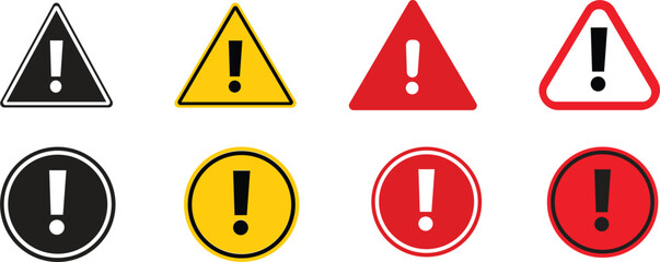 Danger sign, warning sign,Warning or Danger Sign Icon Set Vector Design.Caution, warning, trafic stop information, accident notification Caution warning Hazard danger line and flat icons set.