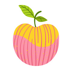 Apple vector graphic illustration. Juicy whole ripe pink apple childlike abstract flat hand drawn fruit. Stylized simple cute funny art for kids, for menu, invitation sticker, card, poster, cover