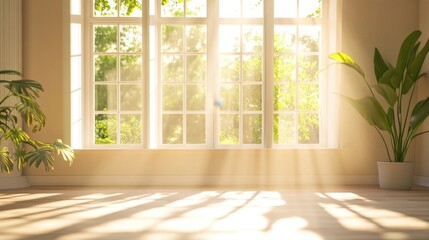 Fototapeta premium Sunlit Room with Large Window Plants.