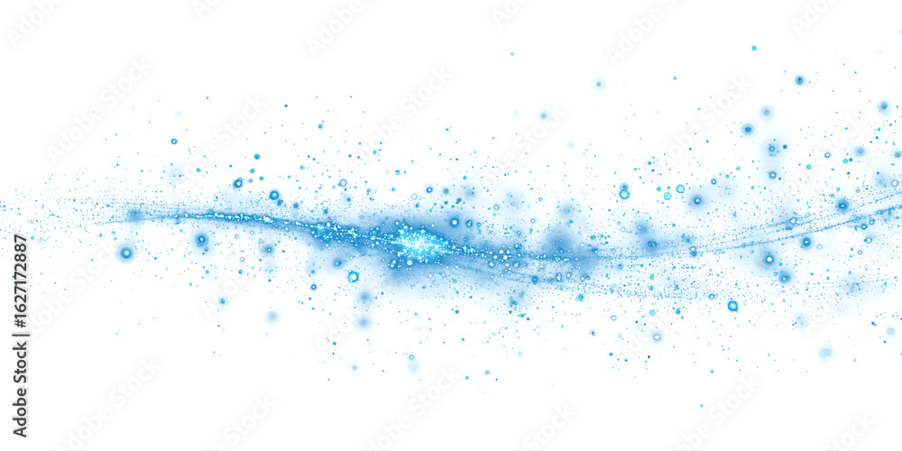 Poster abstract graphic wave of many glitters on transparent or white background. blue translucent wave. pa