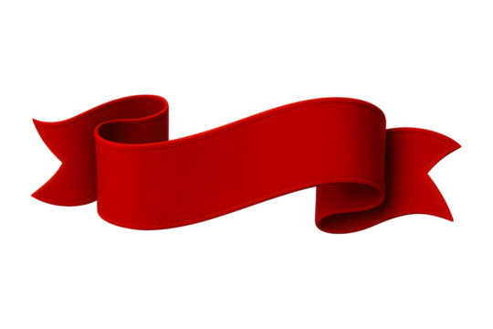 Elegant Red Ribbon Banner with Curved Design on White Background