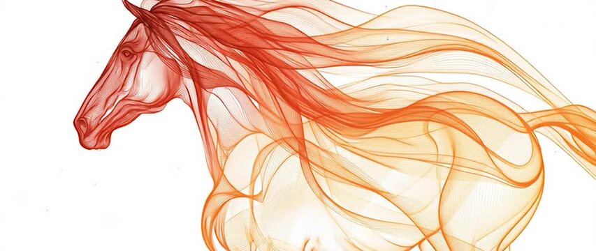 Anamorphic video Happy Chinese New Year, year of the horse zodiac sign. Abstract Line Art Horse in Motion.