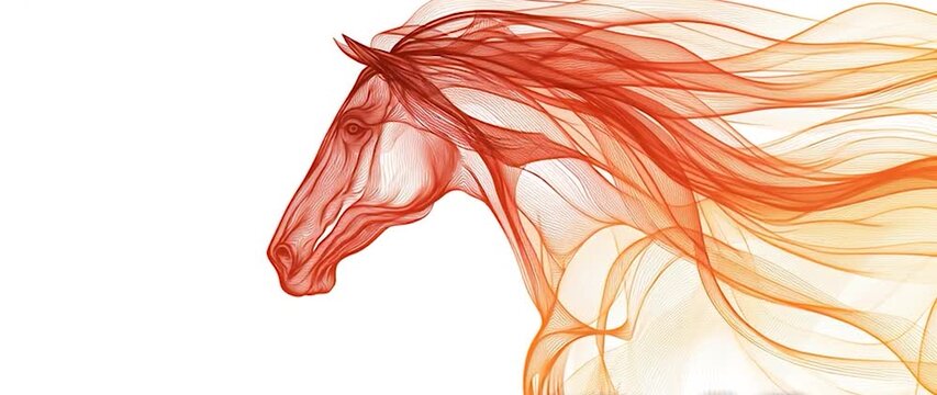 Anamorphic video Happy Chinese New Year, year of the horse zodiac sign. Abstract Line Art Horse in Motion.