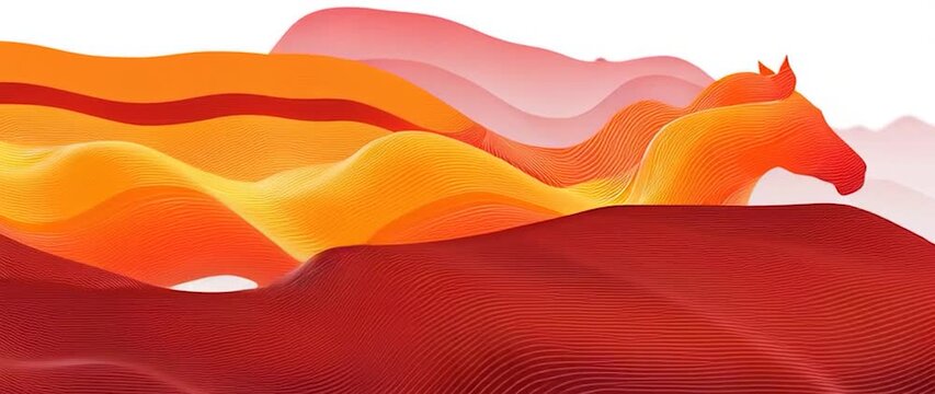 Anamorphic video Happy Chinese New Year, year of the horse zodiac sign. Abstract Line Art Horse in Motion.