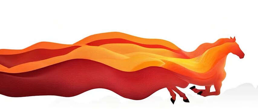 Anamorphic video Happy Chinese New Year, year of the horse zodiac sign. Abstract Line Art Horse in Motion.