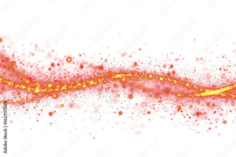 Poster abstract graphic wave of many glitters on transparent or white background. red translucent wave. par