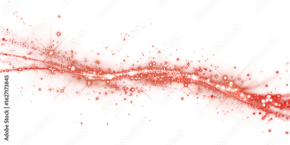 Poster abstract graphic wave of many glitters on transparent or white background. red translucent wave. par