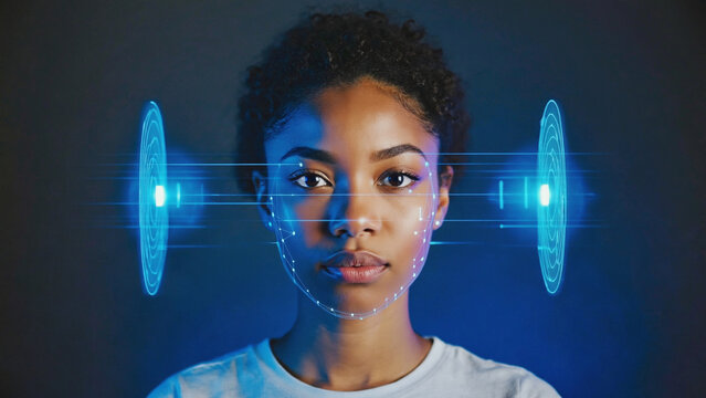 Face Scan: An enigmatic young woman with dark hair and eyes finds herself at the center of a futuristic face scan.
