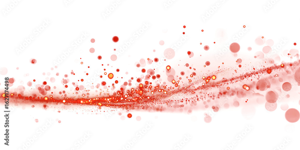 Poster abstract graphic wave of many glitters on transparent or white background. red translucent wave. par