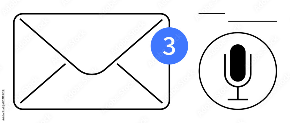 Poster envelope icon with a blue badge indicating three unread messages and a microphone icon representing 
