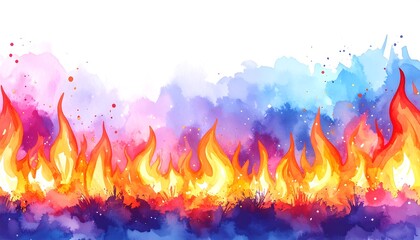 Colorful watercolor flames