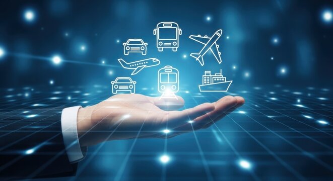 Mastering global logistics with diverse transport icons symbolizing interconnected travel networks