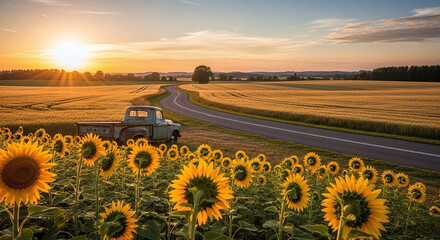 sunflower field at sunset