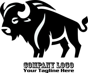 Buffalo Logo Bison icon silhouette with grunge texture. Buffalo silhouette isolated on white background. Vector illustration