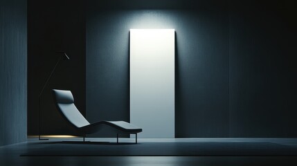 Empty room with chaise lounge and blank wall.