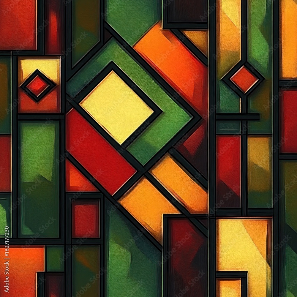 Poster abstract geometric pattern featuring overlapping rectangles and squares in warm autumn colors with a