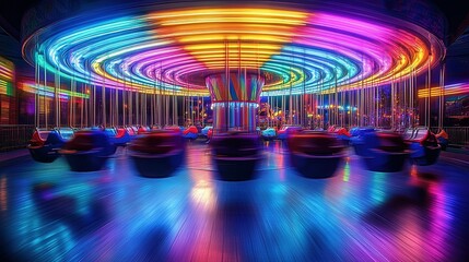 Mesmerizing Carousel of Light: Abstract Motion Blur of Amusement Park Ride at Night