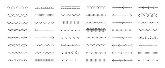 Hand drawn line dividers and Borders with arrows waves dots and curves decorative Vector Collection