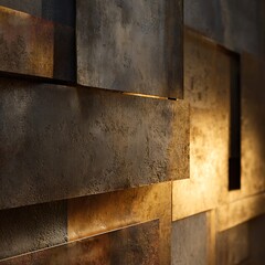 Abstract Textured Metal Wall with Backlighting Creates Modern and Industrial Design Style