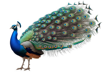 Obraz premium Detailed peacock with vibrant plumage against a black backdrop.