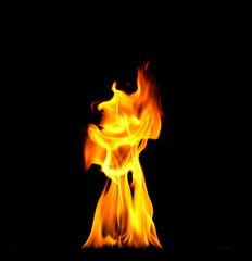 Fototapeta premium Abstract flames collection isolated on black background. Flames on black background. Concept of burning effect texture. Graphic design. Bonfire. Flames at night. Flame effect with burning fire. 