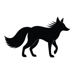 Black silhouette of a fox walking on a white background animal